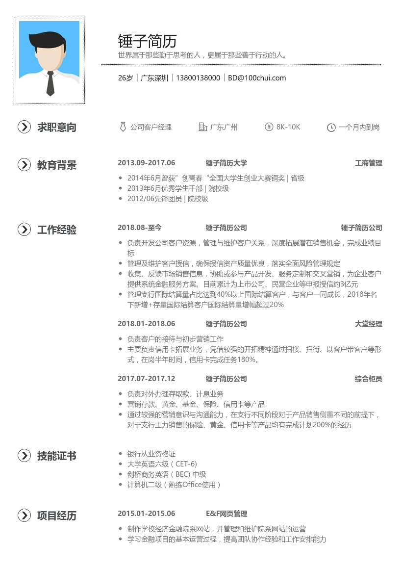 应聘银行求职简历模板