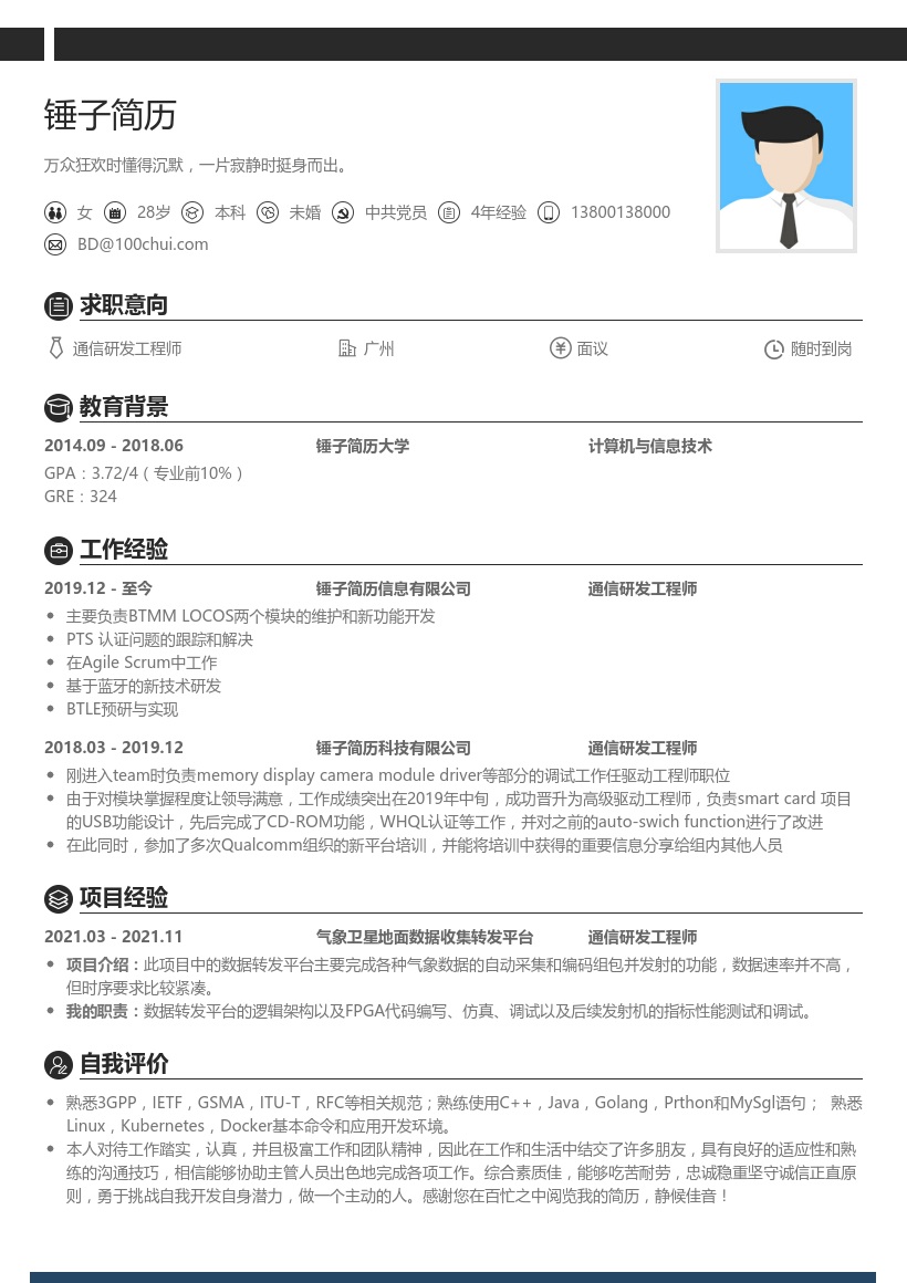通信研发工程师简历模板