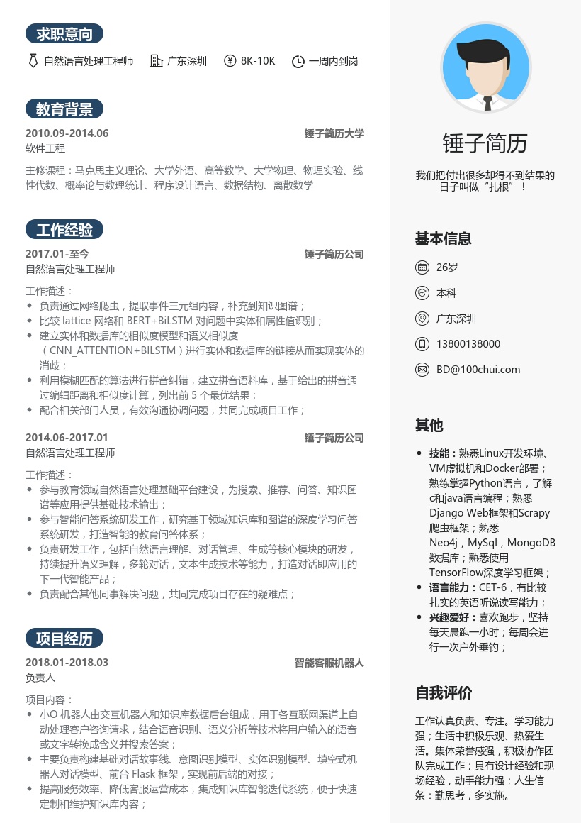自然语言处理工程师简历模板