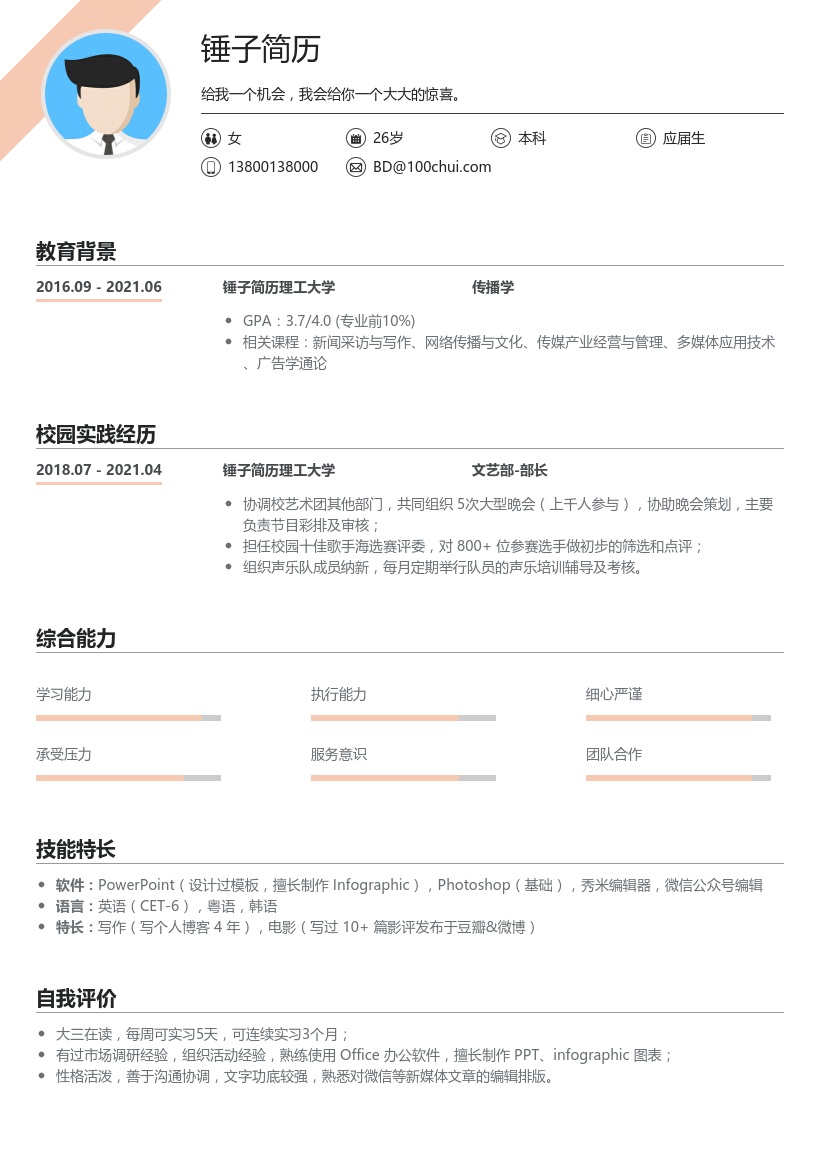 大三实习简历(零经验)