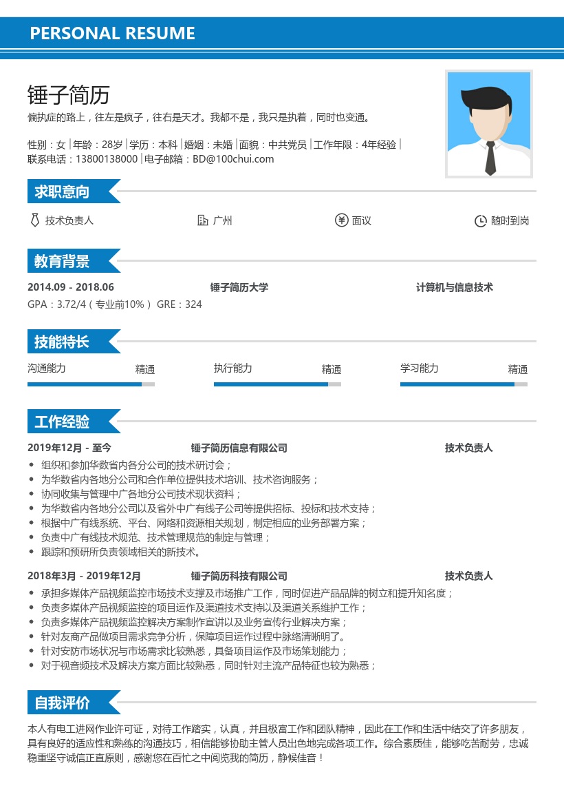 技术负责人简历模板