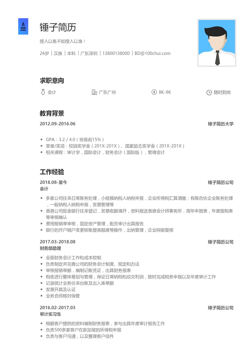 会计简历模板(适合在职)