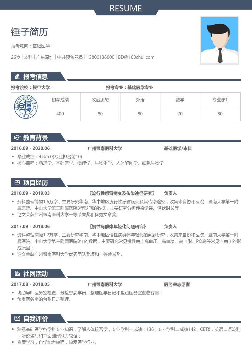 基础医学复试简历