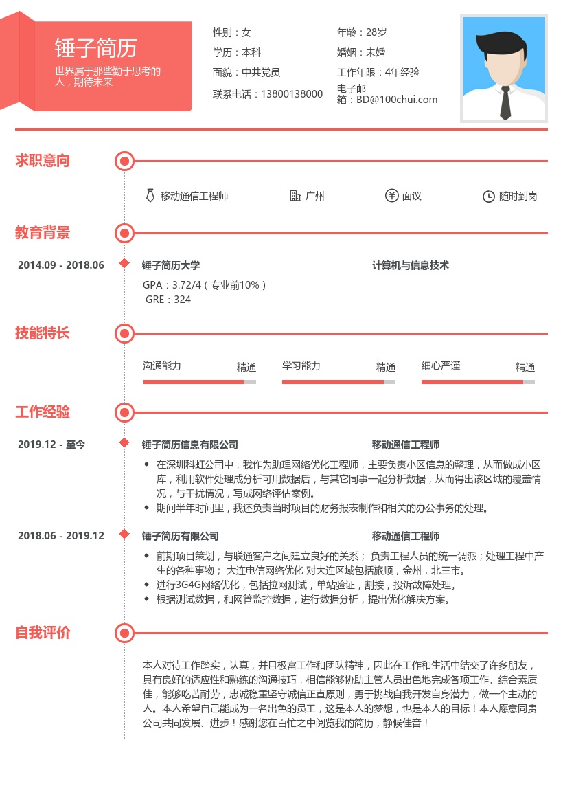 移动通信工程师求职简历模板