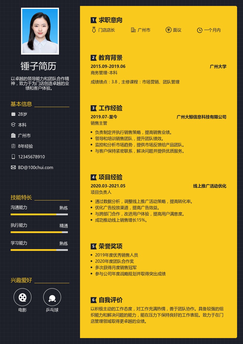 门店店长简历模板