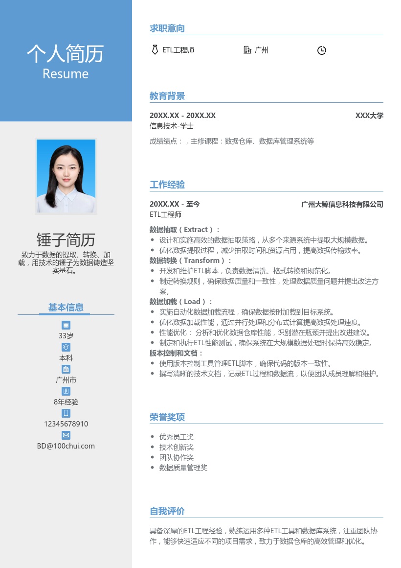 ETL工程师简历模板