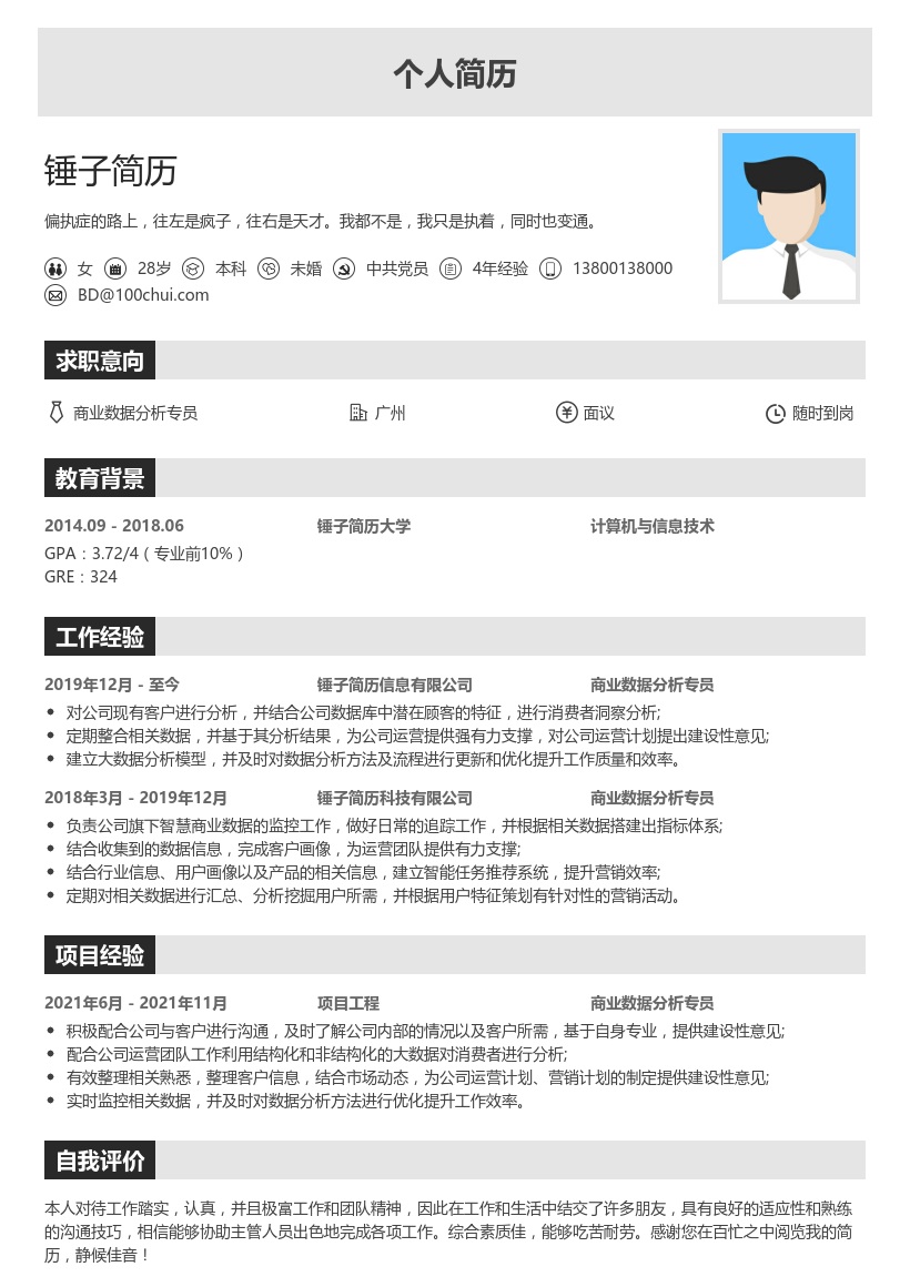 初级商业数据分析师简历