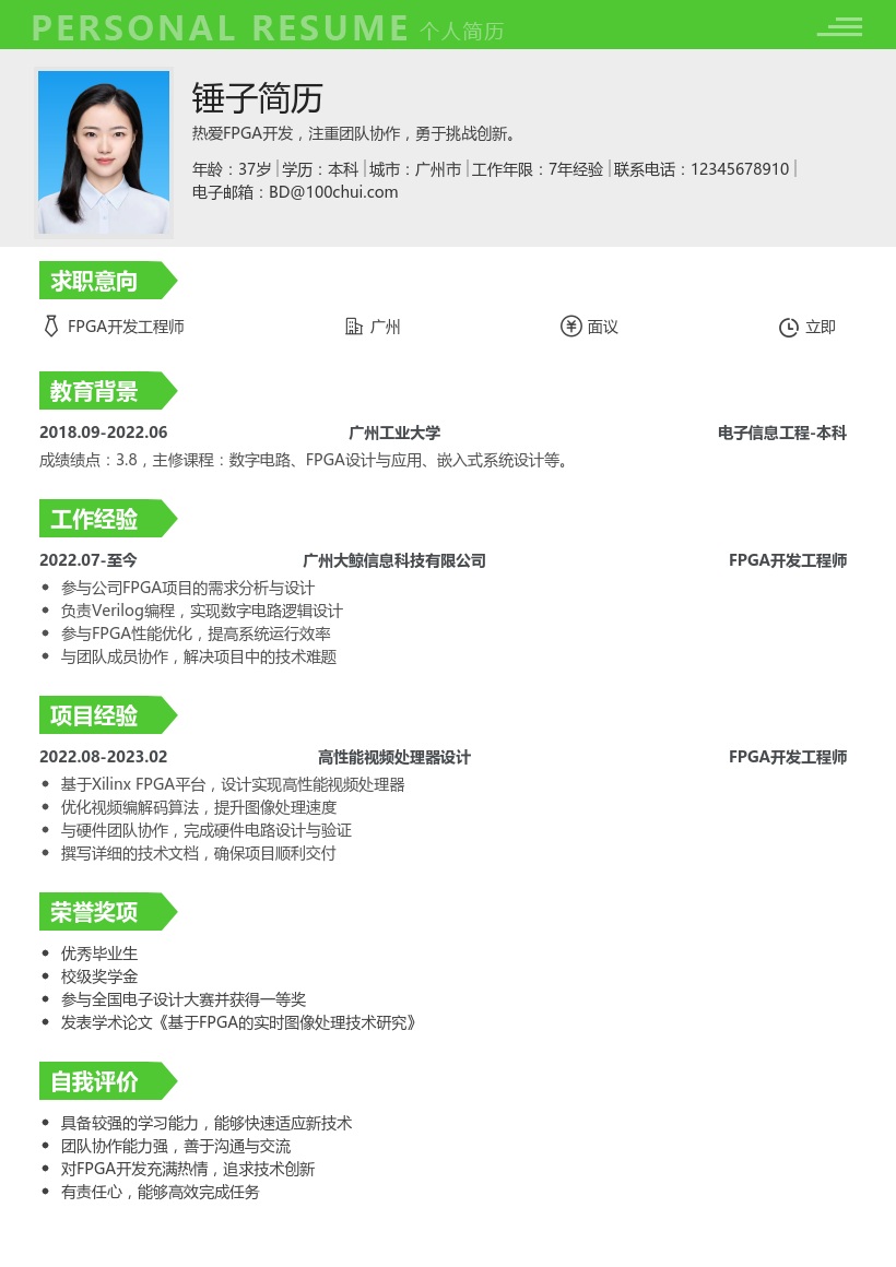 FPGA开发简历模板