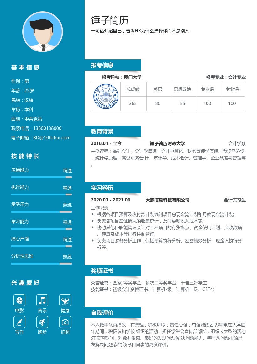 研究生考研复试简历(会计专业)