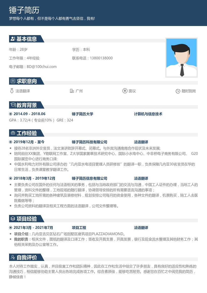 法语翻译简历模板