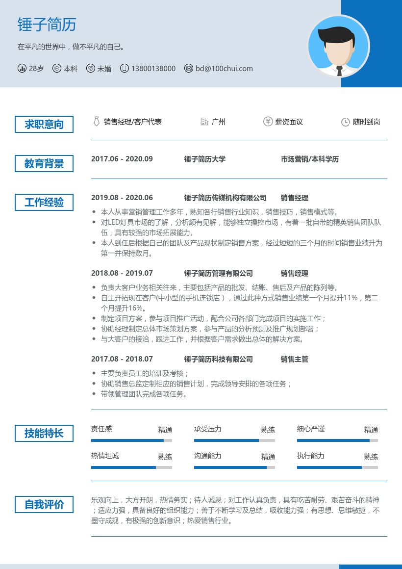 销售经理/客户代表简历