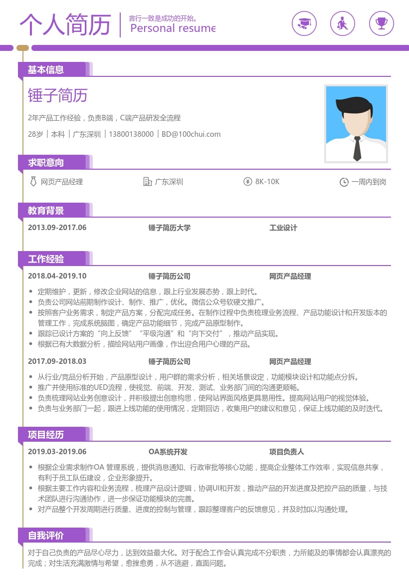 网页产品经理简历模板