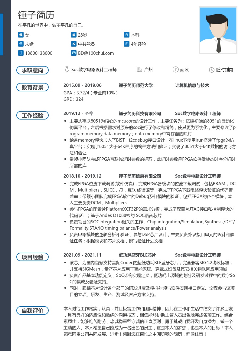 Soc数字电路设计工程师简历