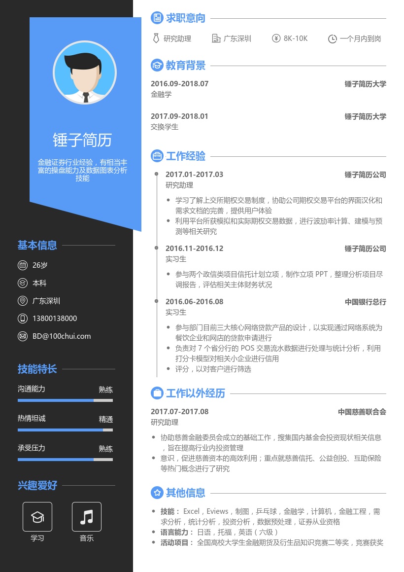 研究助理简历模板