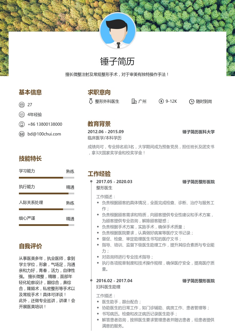整形外科医生求职简历