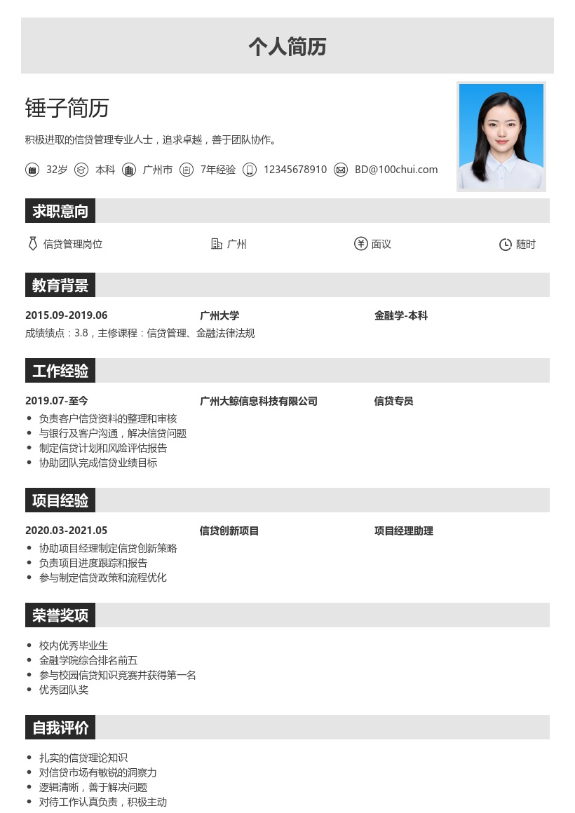 信贷管理简历模板