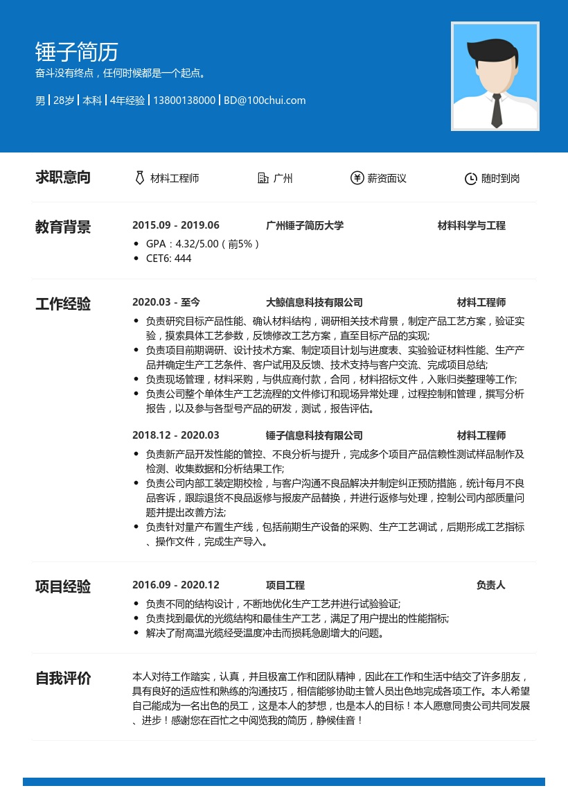 材料工程师简历模板