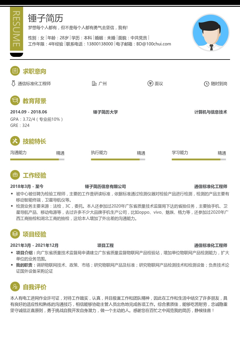 通信标准化工程师简历