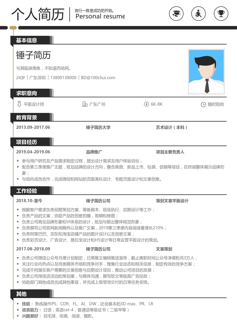 策划文案平面设计简历模板