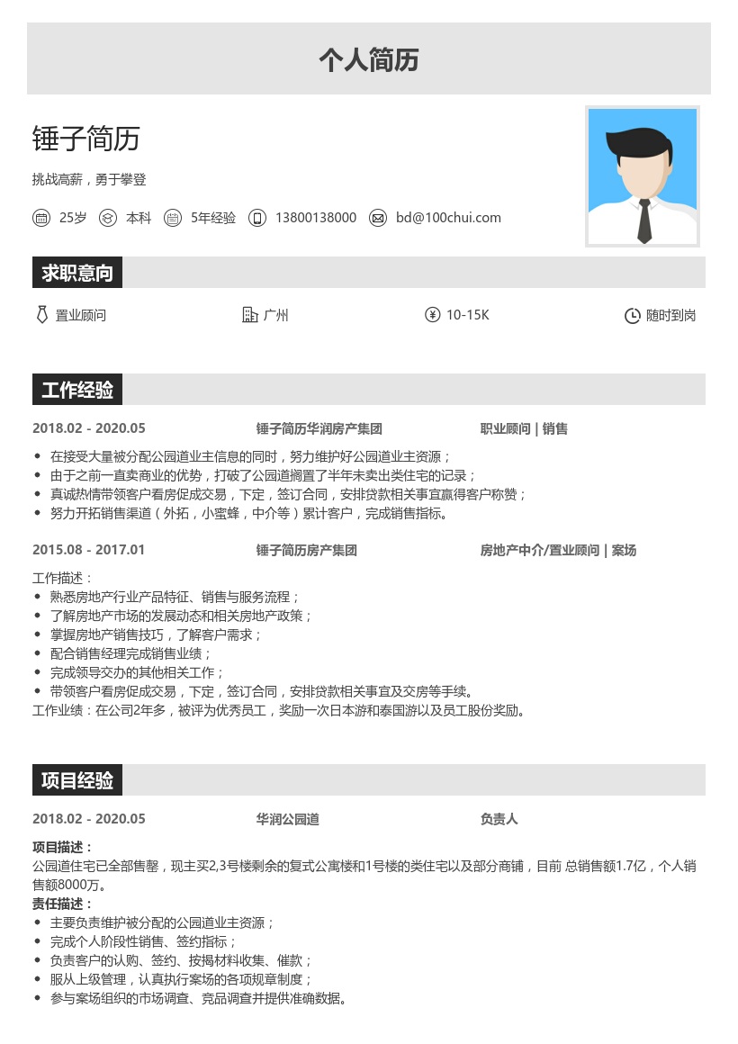 置业顾问个人简历