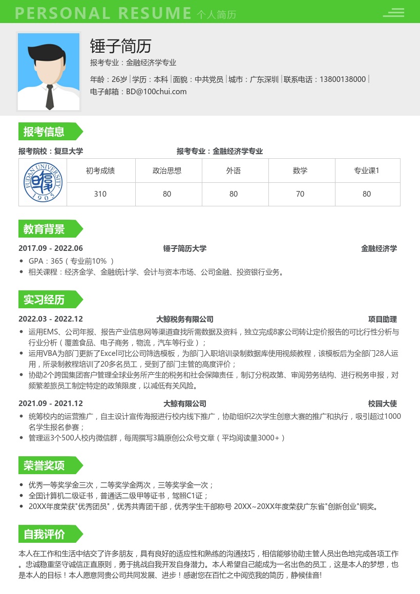 金融经济学考研复试简历