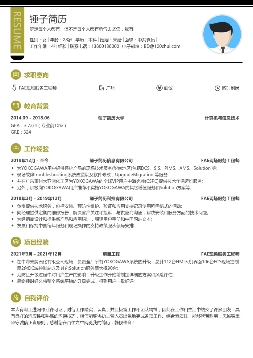 FAE现场服务工程师简历