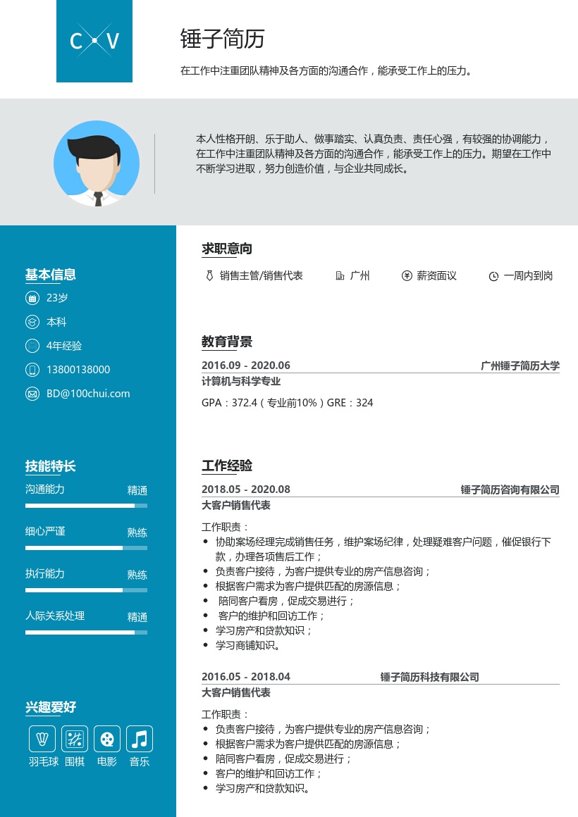 销售主管/销售代表简历模板