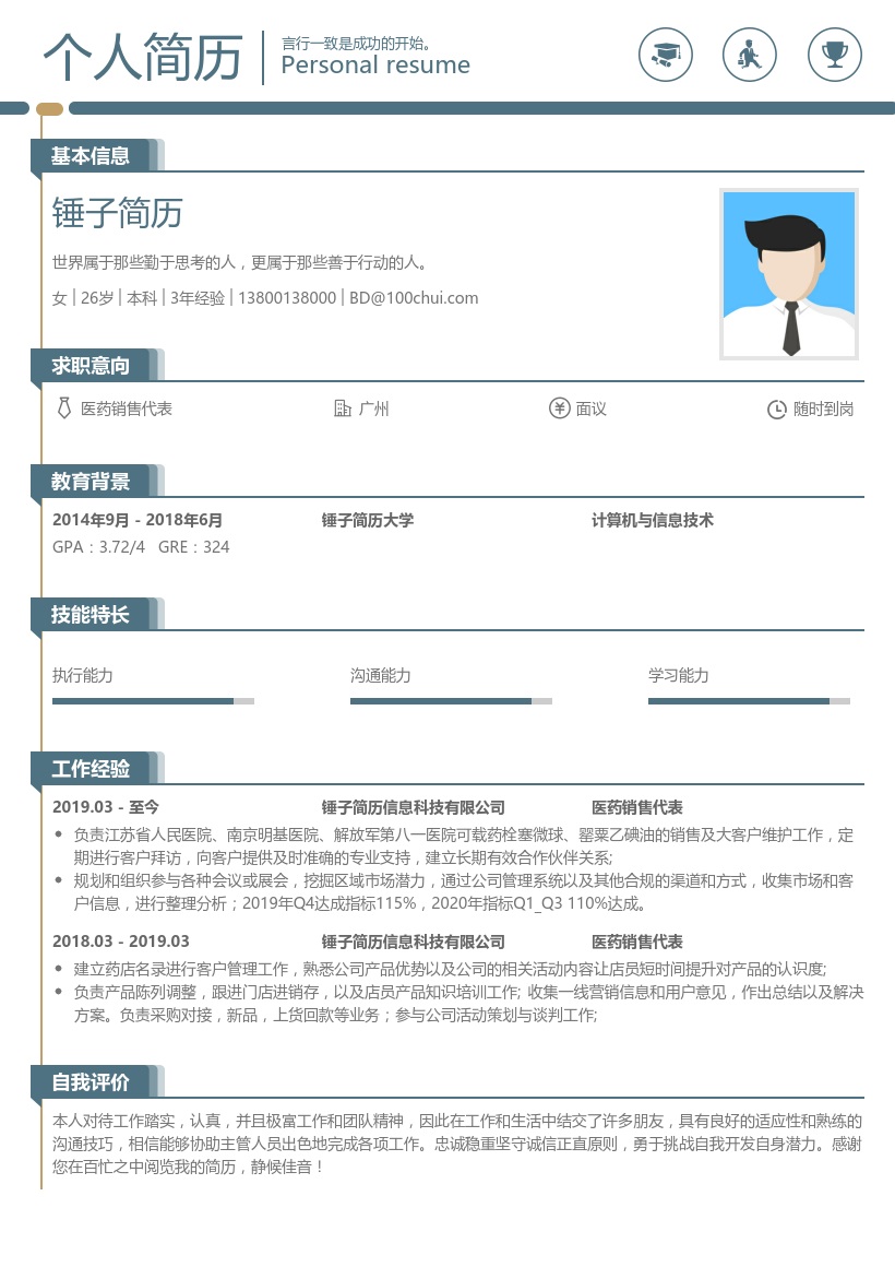 医药销售代表简历模板