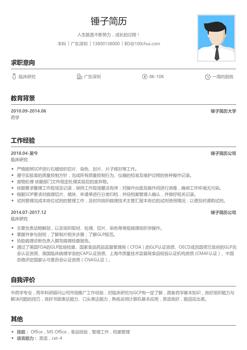 临床研究简历模板