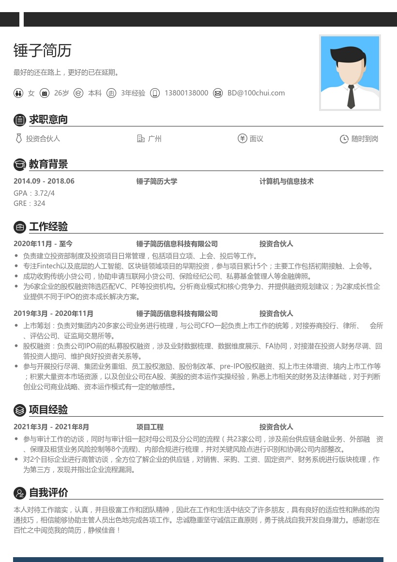 投资合伙人简历