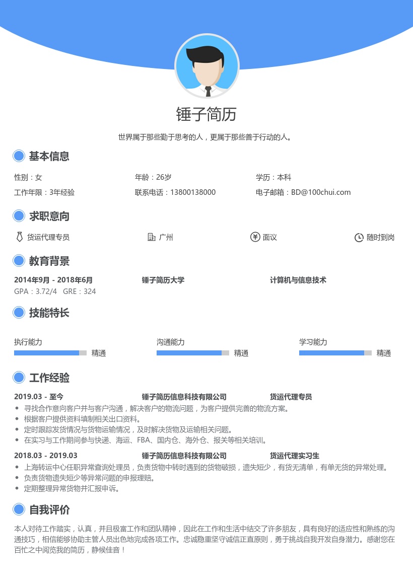 货运代理专员个人简历