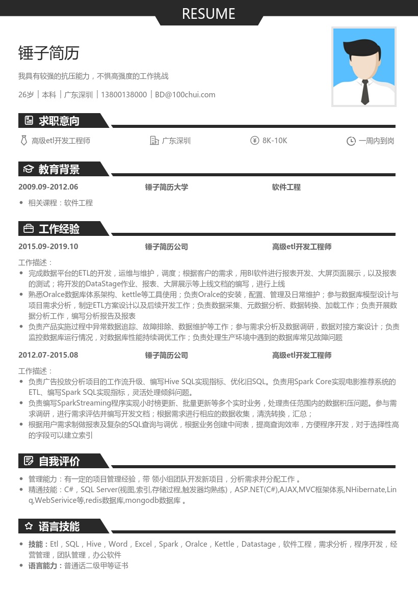 高级etl开发工程师简历模板