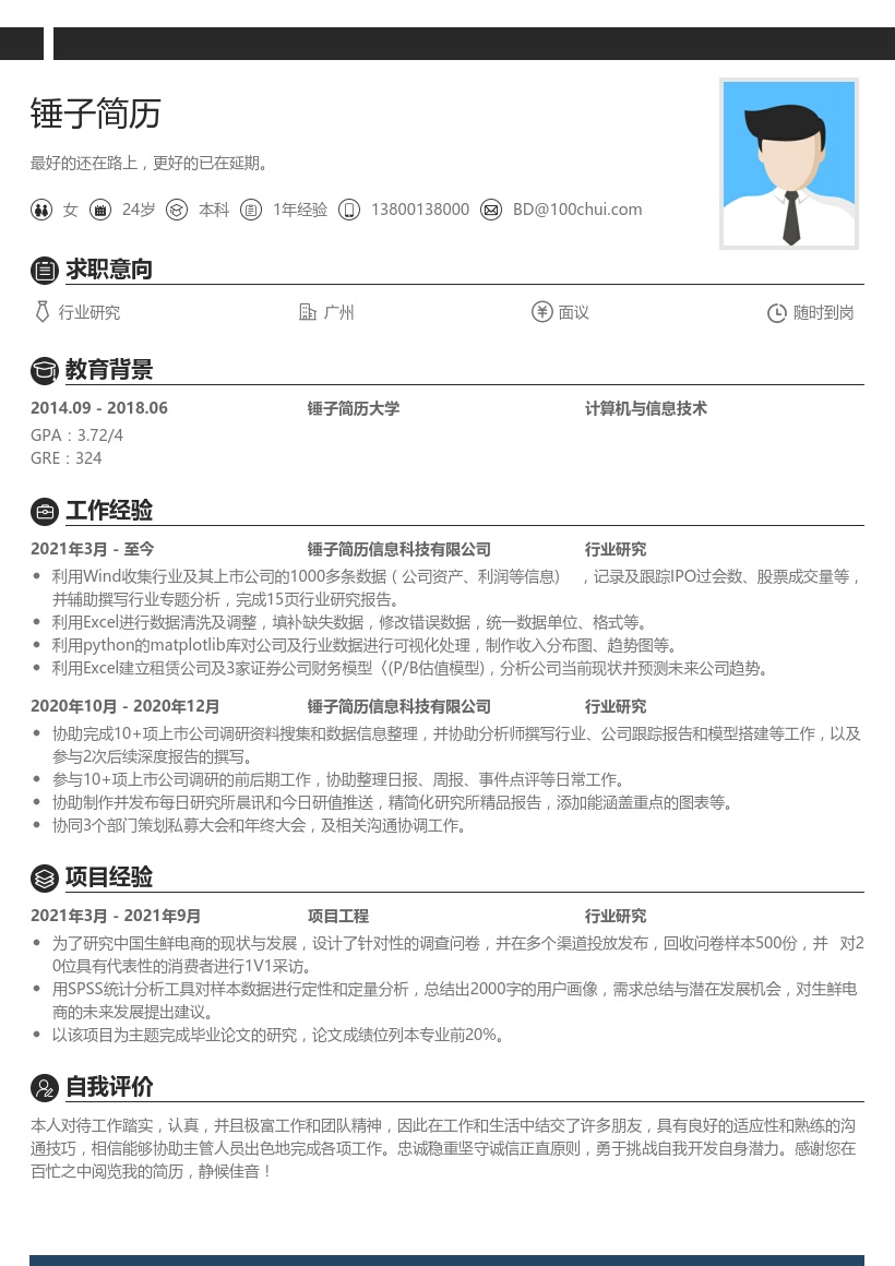 行业研究实习生简历模板