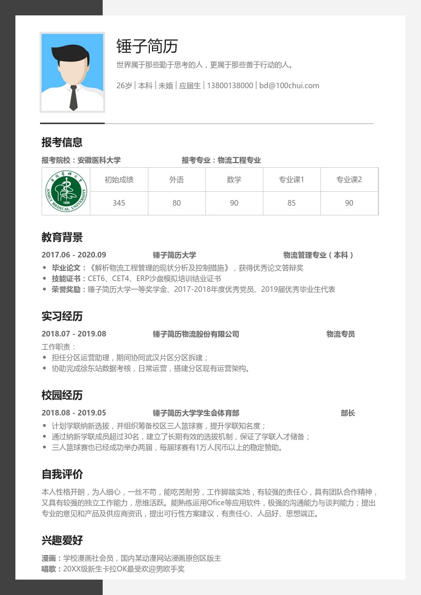 物流工程专业考研复试简历