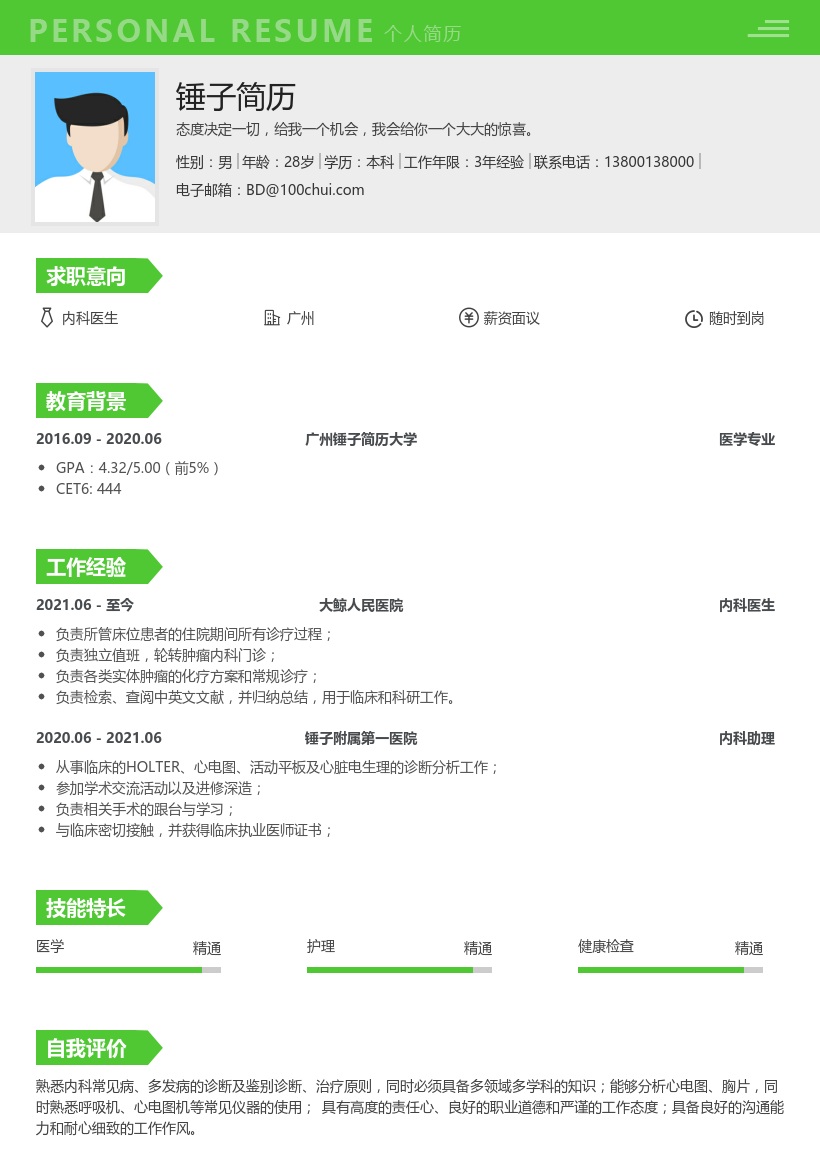 内科医生求职简历