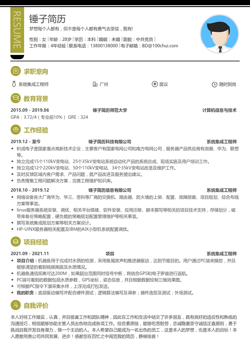 系统集成工程师-求职简历