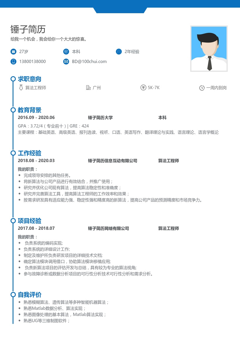 算法工程师简历