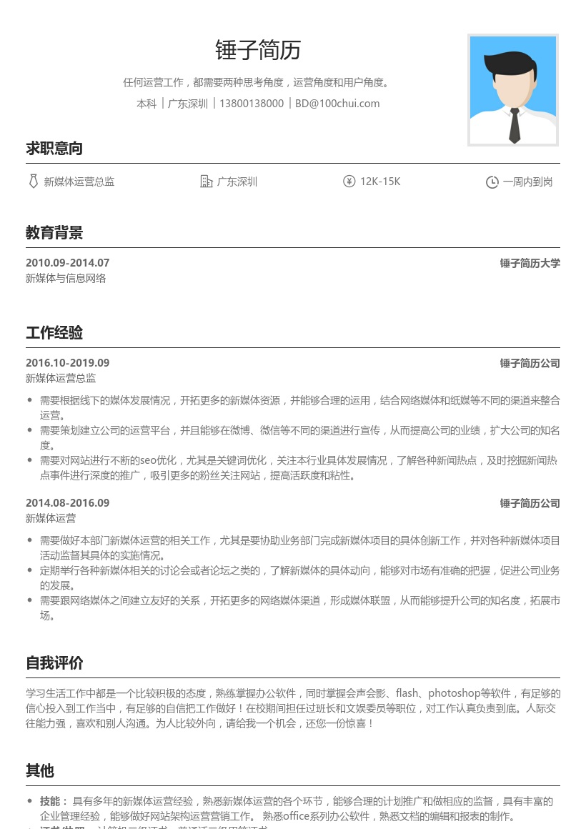 新媒体运营总监简历模板