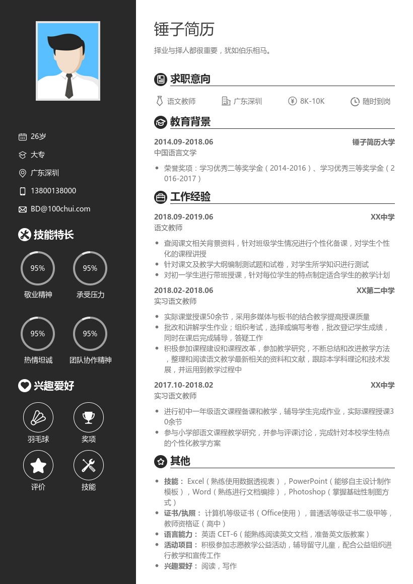 语文教师求职简历模板