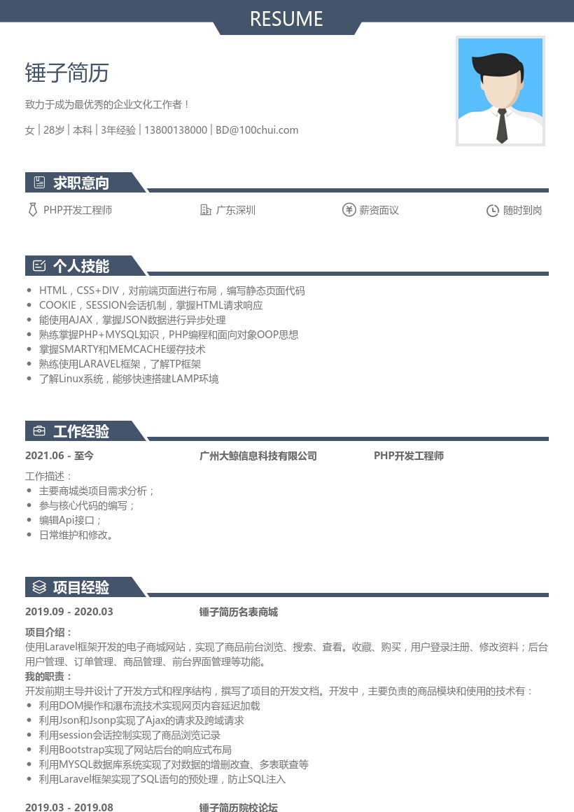 PHP开发工程师跳槽简历