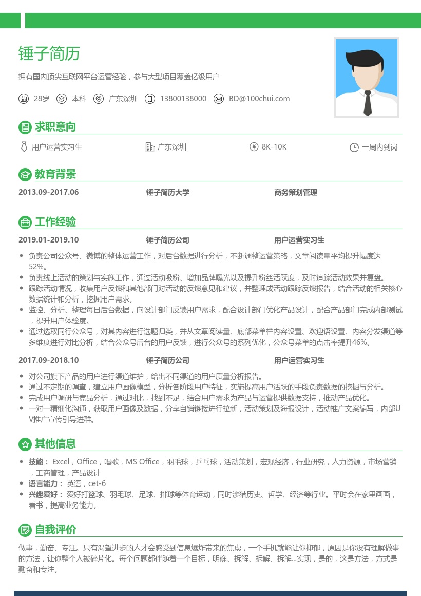 应届生用户运营简历模板