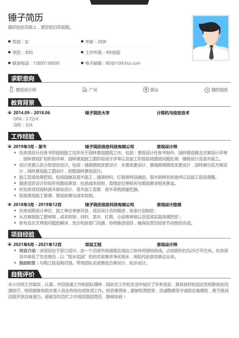 景观设计师求职简历