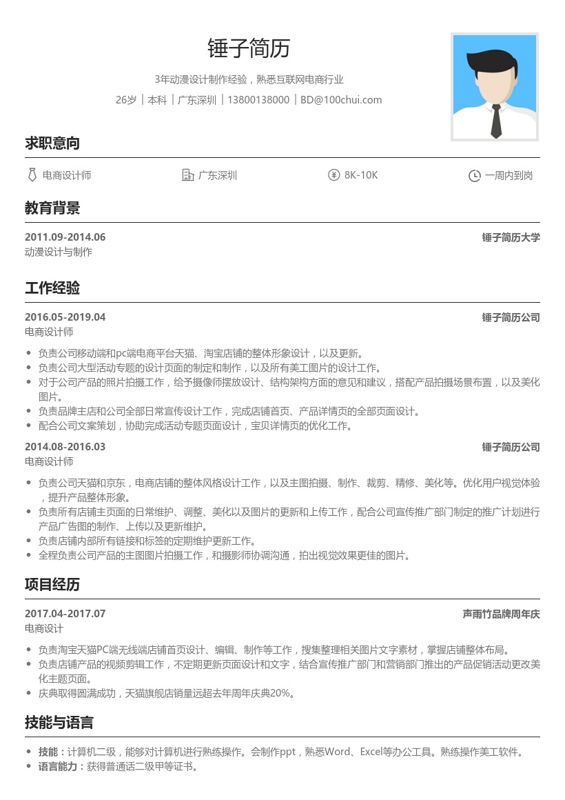 电商设计师简历模板