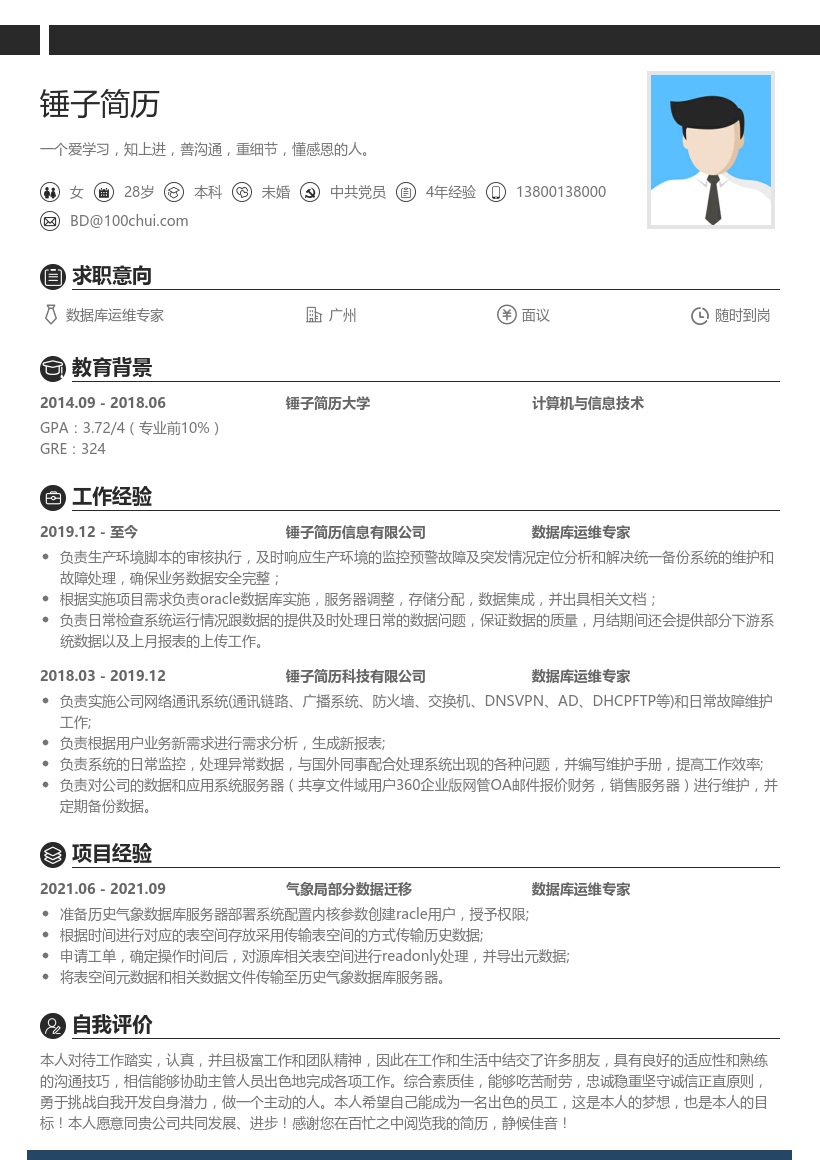 数据库运维专家简历