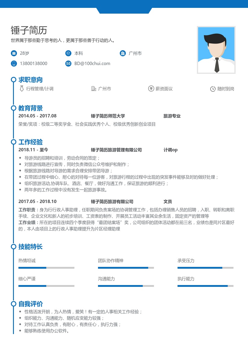 行程管理/计调求职简历