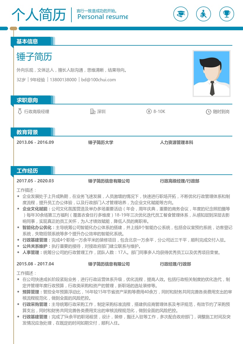 行政高级经理简历