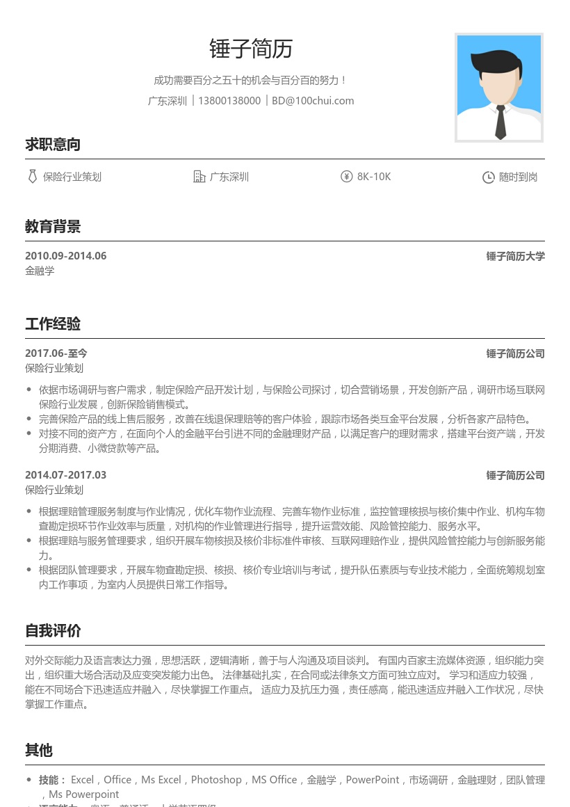 保险行业策划简历模板
