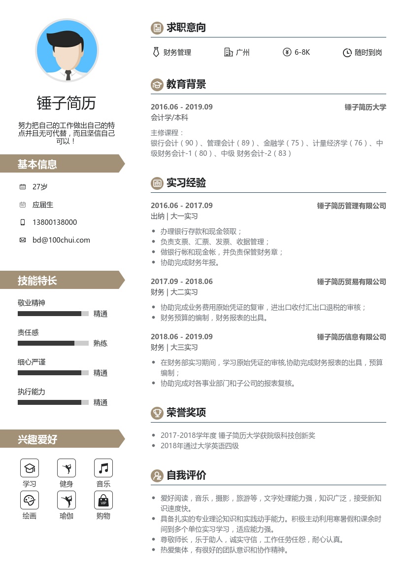 财务管理简历(实习生)