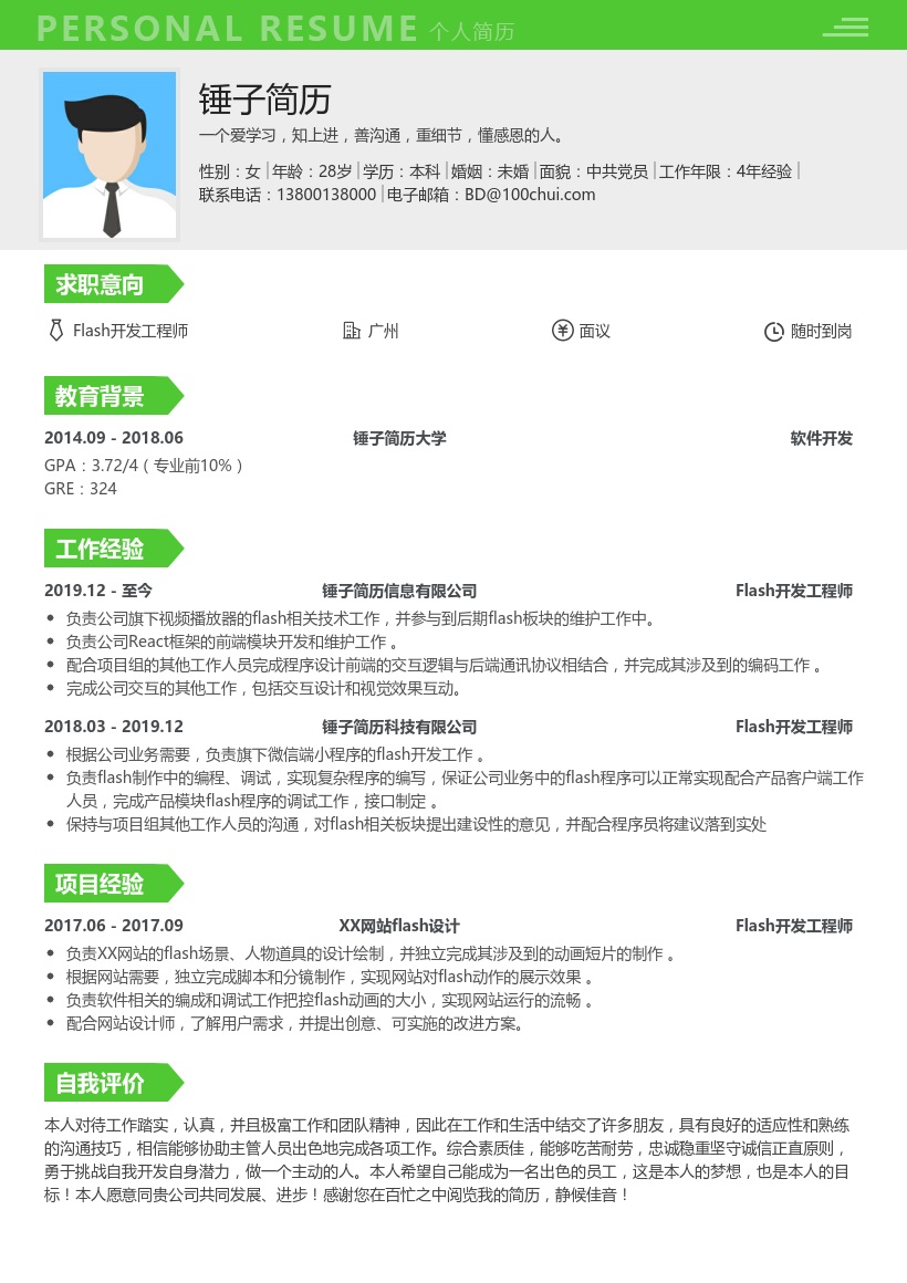 Flash开发工程师求职简历