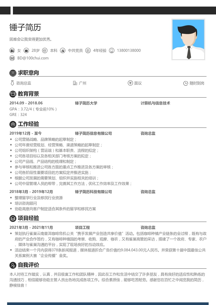 咨询总监个人简历